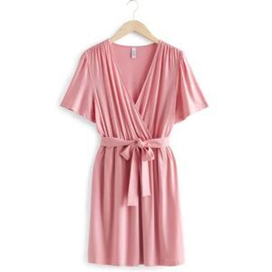 & Other Stories Pink Wrap Dress with Waist Tie